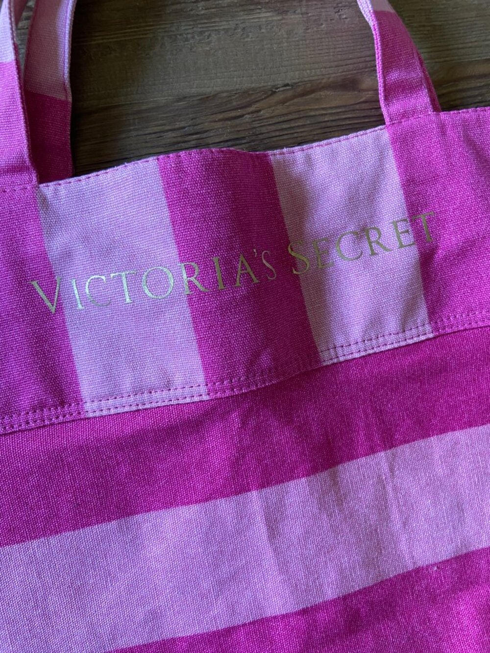victorias secret tote bag, pink striped tote bag, oversized canvas beach tote, l - Picture 3 of 8